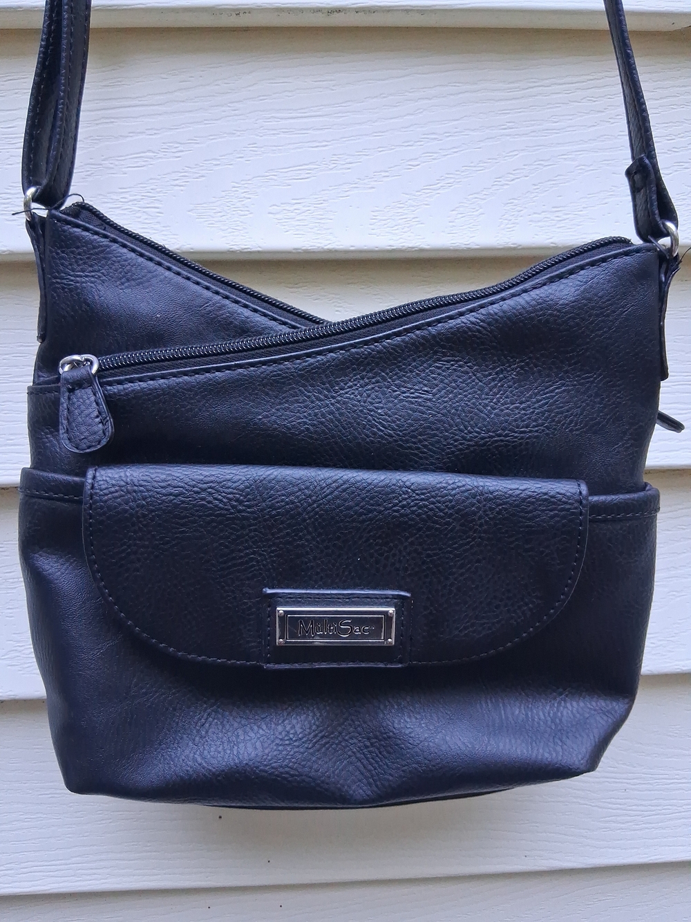 MultiSac Vista Crossbody Bag Zippers Adjustable Strap Front Flap Pocket Black